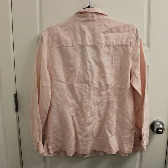 Soft Surroundings 100% Linen Soft Pink Embroidered Collared Shirt with Buttons M - Picture 3 of 5